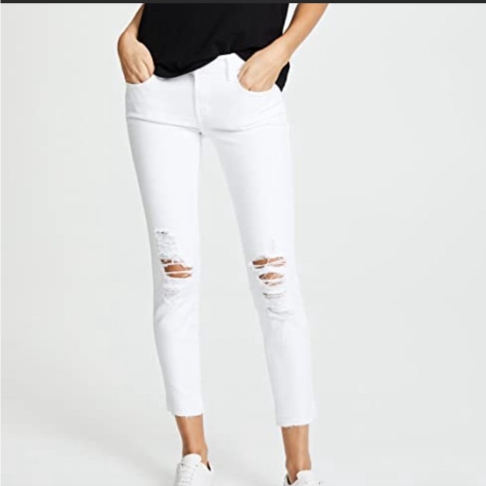 J Brand White Demented Raw Hem Skinny Jeans